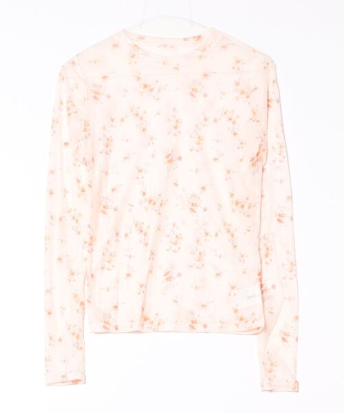 SHEENA(シーナ)の「小花柄ストレッチシアートップス(Tシャツ/カットソー・レディース・ホワイト/アイボリー/ライトオレンジ系・M)」の2枚目の写真