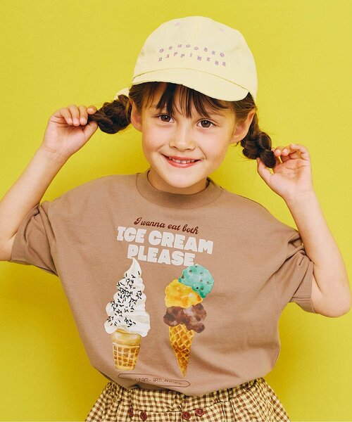 p.premier（ピードットプルミエ）の「【再入荷】どっちもちょーだいアイスグラフィック半袖Tシャツ（Tシャツ/カットソー・キッズ・オフホワイト/ミント/オレンジ/キャメル/ピンク・80/90/100/110/120/130/140）」の4枚目の写真