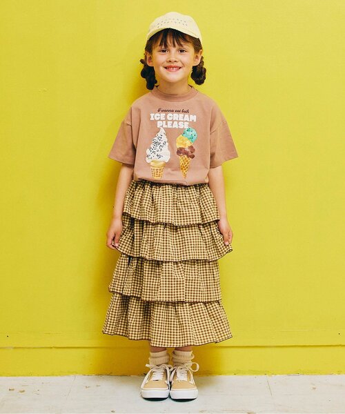 p.premier（ピードットプルミエ）の「【再入荷】どっちもちょーだいアイスグラフィック半袖Tシャツ（Tシャツ/カットソー・キッズ・オフホワイト/ミント/オレンジ/キャメル/ピンク・80/90/100/110/120/130/140）」の6枚目の写真