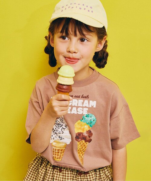 p.premier（ピードットプルミエ）の「【再入荷】どっちもちょーだいアイスグラフィック半袖Tシャツ（Tシャツ/カットソー・キッズ・オフホワイト/ミント/オレンジ/キャメル/ピンク・80/90/100/110/120/130/140）」の8枚目の写真