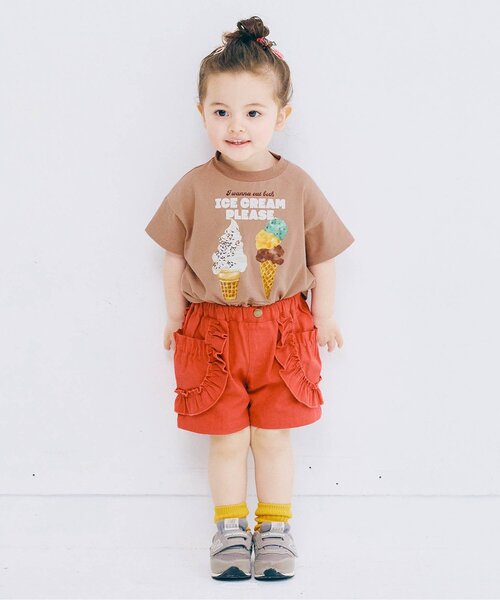 p.premier（ピードットプルミエ）の「【再入荷】どっちもちょーだいアイスグラフィック半袖Tシャツ（Tシャツ/カットソー・キッズ・オフホワイト/ミント/オレンジ/キャメル/ピンク・80/90/100/110/120/130/140）」の9枚目の写真