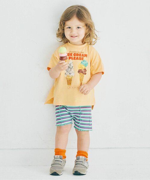 p.premier（ピードットプルミエ）の「【再入荷】どっちもちょーだいアイスグラフィック半袖Tシャツ（Tシャツ/カットソー・キッズ・オフホワイト/ミント/オレンジ/キャメル/ピンク・80/90/100/110/120/130/140）」の12枚目の写真