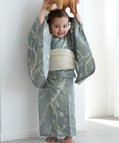 utatane(ウタタネ)の「キッズ浴衣3点セット ひよこ商店 浅葱鼠に飛び回る雀(浴衣・キッズ・ブルーグレー・100cm/110cm/120cm/130cm)」の5枚目の写真