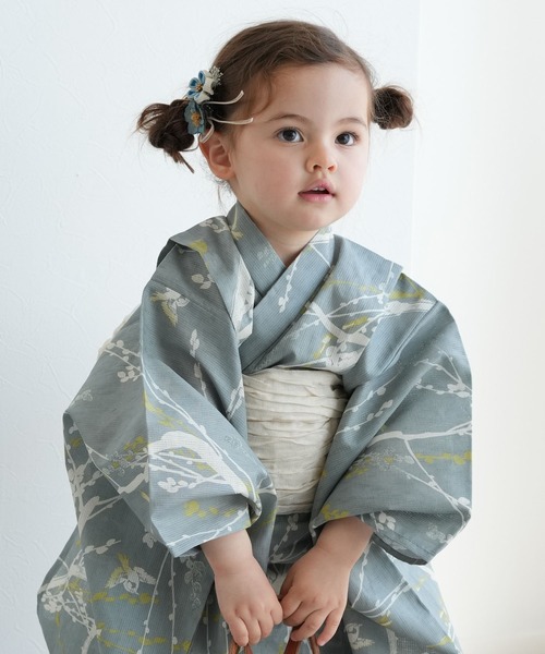 utatane(ウタタネ)の「キッズ浴衣3点セット ひよこ商店 浅葱鼠に飛び回る雀(浴衣・キッズ・ブルーグレー・100cm/110cm/120cm/130cm)」の11枚目の写真
