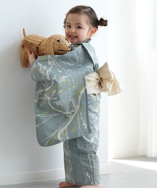 utatane(ウタタネ)の「キッズ浴衣3点セット ひよこ商店 浅葱鼠に飛び回る雀(浴衣・キッズ・ブルーグレー・100cm/110cm/120cm/130cm)」の10枚目の写真