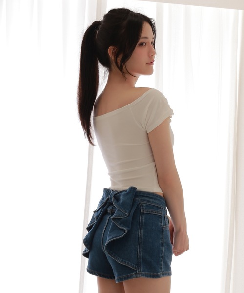 M DOLLY(エムドリー)の「twin ribbon short tops/ツインリボンショートトップス(Tシャツ/カットソー・レディース・グレー/ブラック/ピンク/ホワイト・S/M)」の7枚目の写真