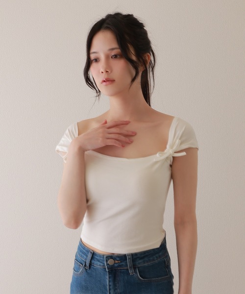 M DOLLY(エムドリー)の「twin ribbon short tops/ツインリボンショートトップス(Tシャツ/カットソー・レディース・グレー/ブラック/ピンク/ホワイト・S/M)」の8枚目の写真