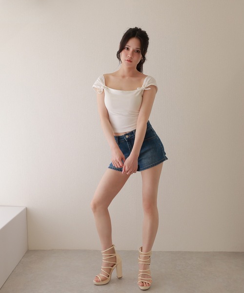 M DOLLY(エムドリー)の「twin ribbon short tops/ツインリボンショートトップス(Tシャツ/カットソー・レディース・グレー/ブラック/ピンク/ホワイト・S/M)」の10枚目の写真