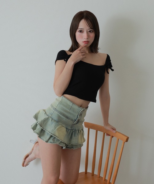 M DOLLY(エムドリー)の「twin ribbon short tops/ツインリボンショートトップス(Tシャツ/カットソー・レディース・グレー/ブラック/ピンク/ホワイト・S/M)」の12枚目の写真
