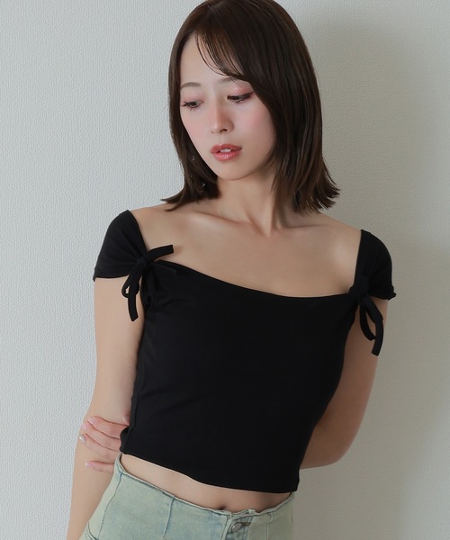 M DOLLY(エムドリー)の「twin ribbon short tops/ツインリボンショートトップス(Tシャツ/カットソー・レディース・グレー/ブラック/ピンク/ホワイト・S/M)」の13枚目の写真