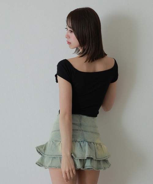 M DOLLY(エムドリー)の「twin ribbon short tops/ツインリボンショートトップス(Tシャツ/カットソー・レディース・グレー/ブラック/ピンク/ホワイト・S/M)」の14枚目の写真