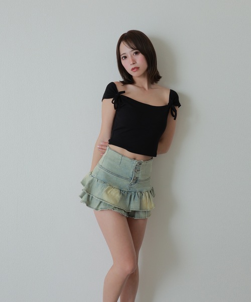 M DOLLY(エムドリー)の「twin ribbon short tops/ツインリボンショートトップス(Tシャツ/カットソー・レディース・グレー/ブラック/ピンク/ホワイト・S/M)」の15枚目の写真