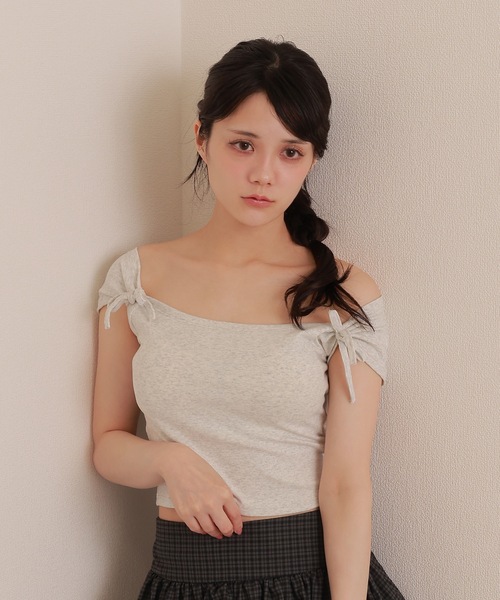 M DOLLY(エムドリー)の「twin ribbon short tops/ツインリボンショートトップス(Tシャツ/カットソー・レディース・グレー/ブラック/ピンク/ホワイト・S/M)」の16枚目の写真