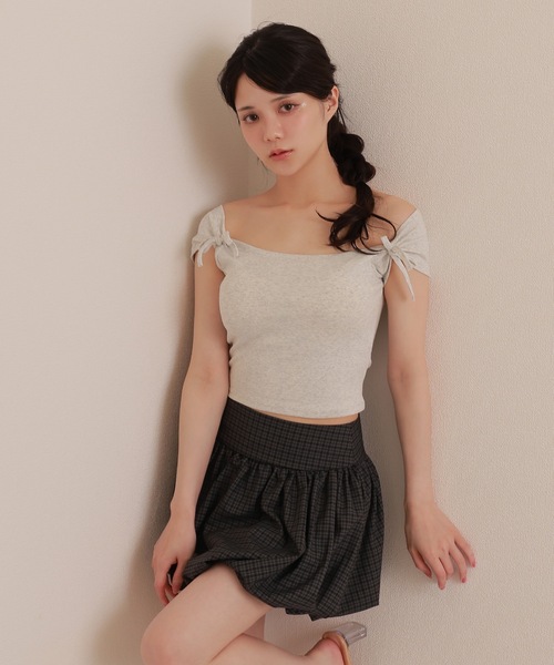 M DOLLY(エムドリー)の「twin ribbon short tops/ツインリボンショートトップス(Tシャツ/カットソー・レディース・グレー/ブラック/ピンク/ホワイト・S/M)」の17枚目の写真