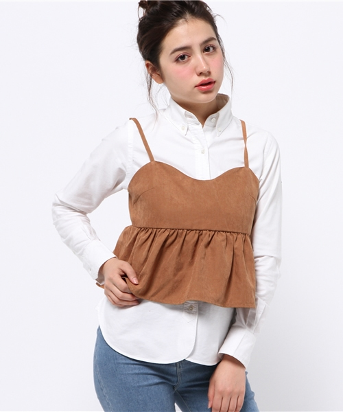 one after another NICE CLAUP（ワンアフターアナザーナイスクラップ）の「【ナイスクラップ】スウェードビスチェ（キャミソール・レディース・キャメル/カーキ/ブラック・FREE）」の3枚目の写真