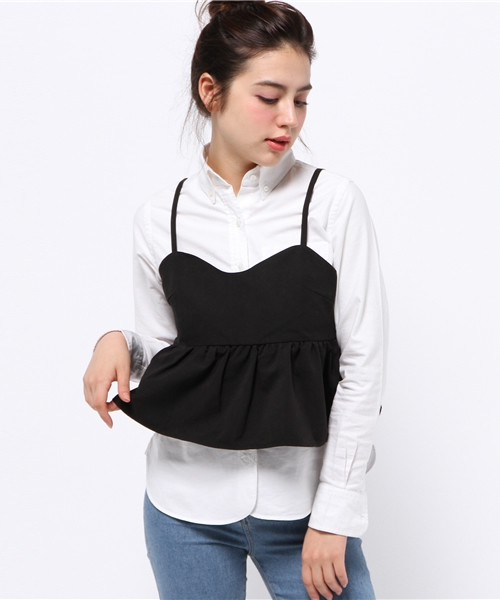 one after another NICE CLAUP（ワンアフターアナザーナイスクラップ）の「【ナイスクラップ】スウェードビスチェ（キャミソール・レディース・キャメル/カーキ/ブラック・FREE）」の2枚目の写真