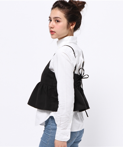 one after another NICE CLAUP（ワンアフターアナザーナイスクラップ）の「【ナイスクラップ】スウェードビスチェ（キャミソール・レディース・キャメル/カーキ/ブラック・FREE）」の5枚目の写真