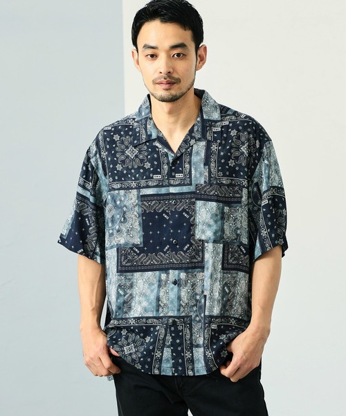 EDWIN(エドウィン)の「EDWIN エドウィン バンダナ オープンカラーシャツ 半袖(シャツ/ブラウス・メンズ・ネイビー/ブラック・LARGE/SMALL/MEDIUM/X-LARGE)」の1枚目の写真