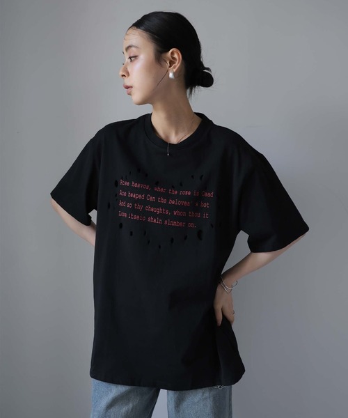 Ulysses（ユリシス）の「レタリングプリントダメージＴシャツ（Tシャツ/カットソー・レディース・ブラック/ホワイト・F）」の2枚目の写真