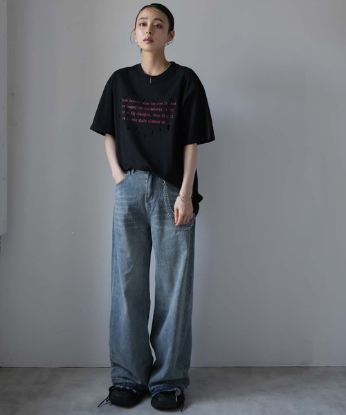 Ulysses（ユリシス）の「レタリングプリントダメージＴシャツ（Tシャツ/カットソー・レディース・ブラック/ホワイト・F）」の4枚目の写真