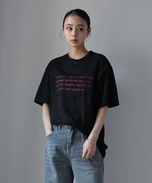 Ulysses（ユリシス）の「レタリングプリントダメージＴシャツ（Tシャツ/カットソー・レディース・ブラック/ホワイト・F）」の12枚目の写真