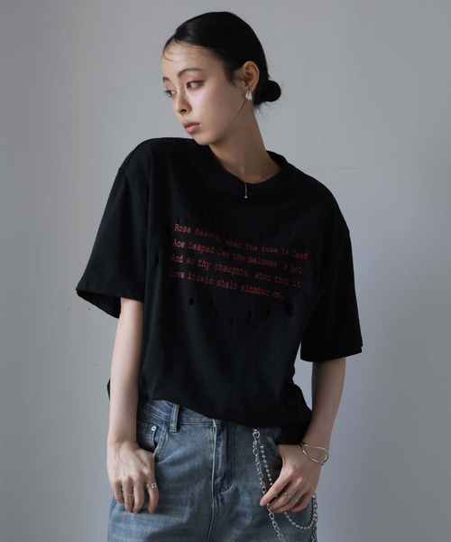 Ulysses（ユリシス）の「レタリングプリントダメージＴシャツ（Tシャツ/カットソー・レディース・ブラック/ホワイト・F）」の13枚目の写真