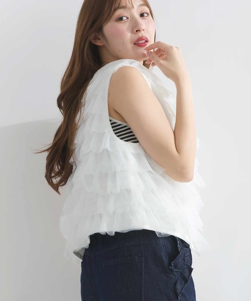 PICCIN PERLA(ピッチンペルラ)の「チュールティアード2wayベスト(ベスト・レディース・ブラック/オフホワイト・M)」の1枚目の写真