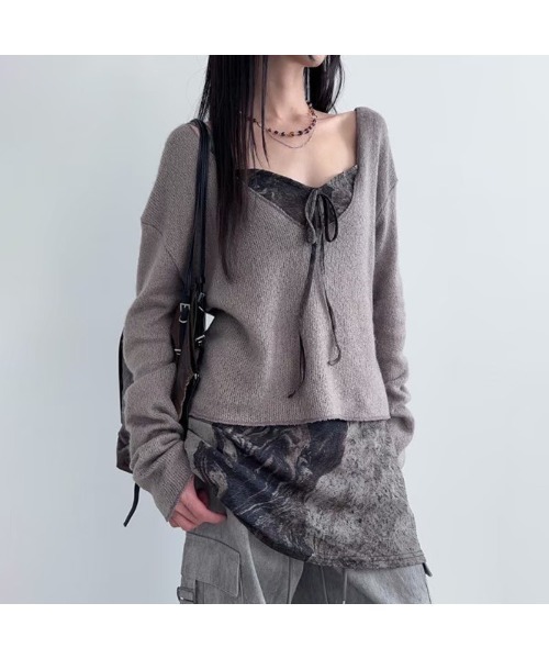 アーカイブキャミワンピ(ワイン） レースアップミニキャミワンピ[品番：IGAW0004138]｜axes femme