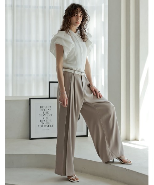 Re:EDIT（リエディ）の「[2025 SUMMER COLLECTION][セレモニー オケージョン]ジョーゼットフリルスリーブ半袖ブラウス（シャツ/ブラウス・レディース・ブラック/ホワイト・MEDIUM/LARGE）」の12枚目の写真