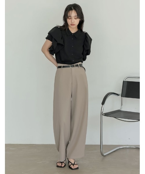 Re:EDIT（リエディ）の「[2025 SUMMER COLLECTION][セレモニー オケージョン]ジョーゼットフリルスリーブ半袖ブラウス（シャツ/ブラウス・レディース・ブラック/ホワイト・MEDIUM/LARGE）」の3枚目の写真