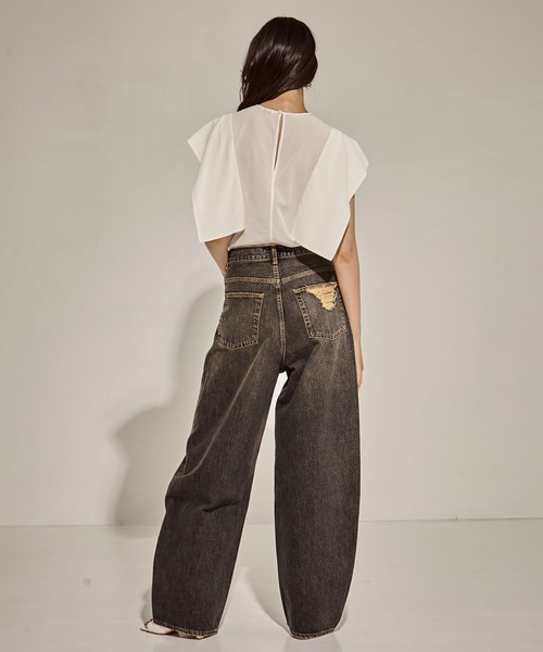 STUDIOUS（ステュディオス）の「【STUDIOUS/ステュディオス】Damaged Barrel Leg Jeans/ダメージバレルレッグジーンズ（デニムパンツ・レディース・ブラック/ダークインディゴブルー・1/3/2）」の4枚目の写真