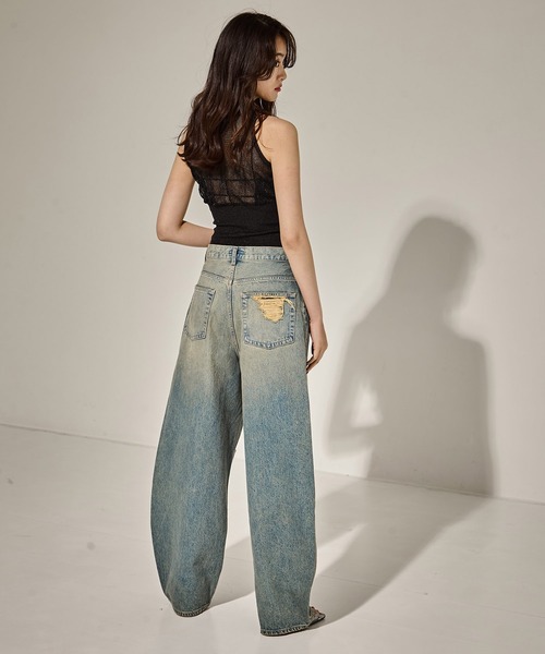 STUDIOUS/ステュディオス】Damaged Barrel Leg Jeans/ダメージバレル