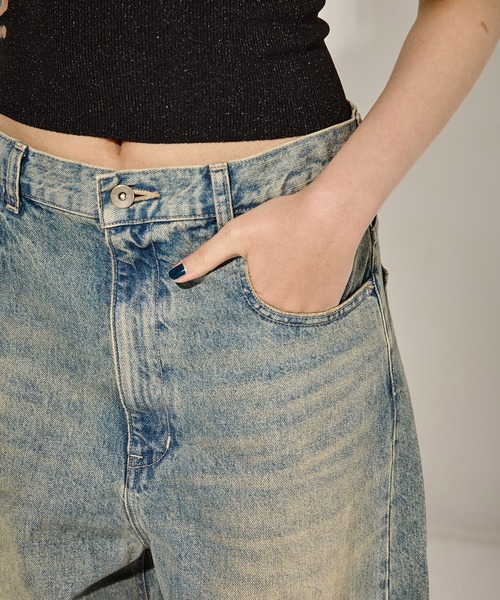STUDIOUS/ステュディオス】Damaged Barrel Leg Jeans/ダメージ