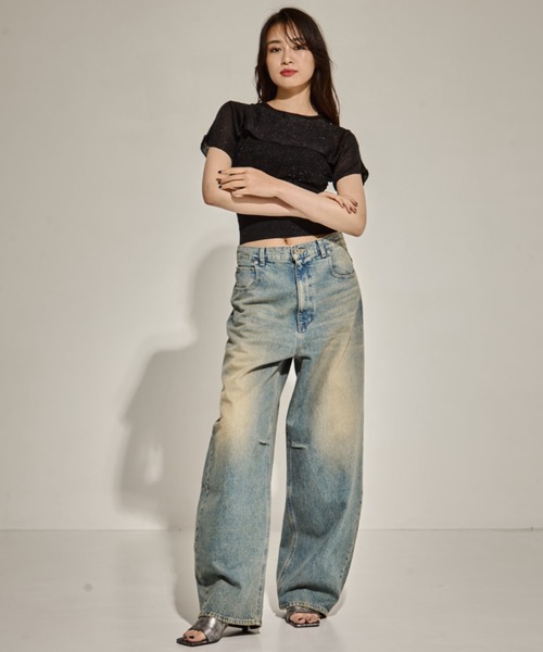 セール商品が満載 STUDIOUS/ステュディオス】Damaged Jeans/ダメージ Leg Barrel パンツ