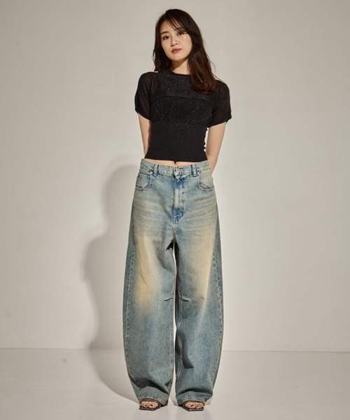 STUDIOUS（ステュディオス）の「【STUDIOUS/ステュディオス】Damaged Barrel Leg Jeans/ダメージバレルレッグジーンズ（デニムパンツ・レディース・ブラック/ダークインディゴブルー・1/3/2）」の22枚目の写真
