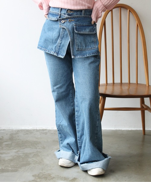 StyleSea（スタイルシー）の「レイヤードデニムパンツ（デニムパンツ・レディース・ブルー・SMALL/MEDIUM）」の2枚目の写真