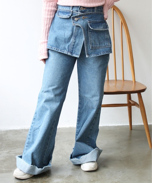 StyleSea（スタイルシー）の「レイヤードデニムパンツ（デニムパンツ・レディース・ブルー・SMALL/MEDIUM）」の3枚目の写真