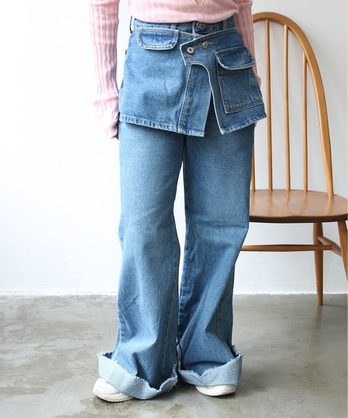 StyleSea（スタイルシー）の「レイヤードデニムパンツ（デニムパンツ・レディース・ブルー・SMALL/MEDIUM）」の4枚目の写真