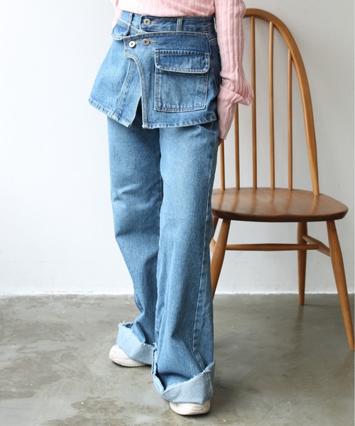 StyleSea（スタイルシー）の「レイヤードデニムパンツ（デニムパンツ・レディース・ブルー・SMALL/MEDIUM）」の5枚目の写真