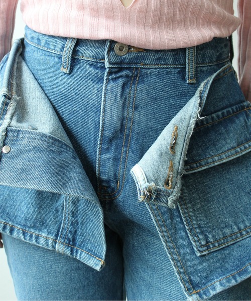 StyleSea（スタイルシー）の「レイヤードデニムパンツ（デニムパンツ・レディース・ブルー・SMALL/MEDIUM）」の10枚目の写真