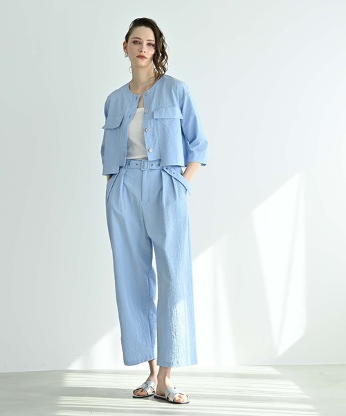 RAW FUDGE（ローファッジ）の「ベルト付２タックパンツ（その他パンツ・レディース・スミクロ/サックスブルー/オフホワイト・M）」の4枚目の写真