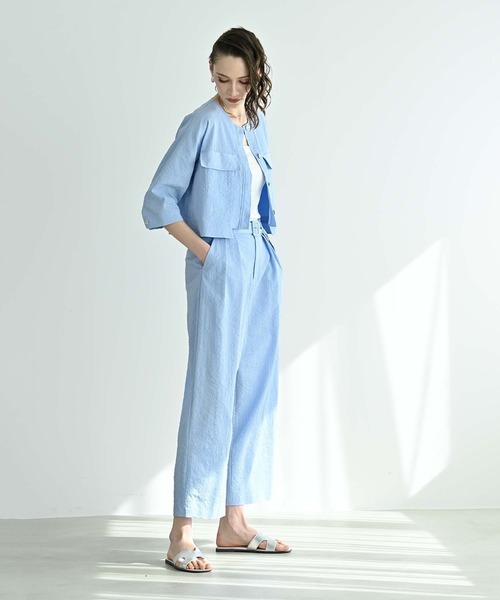 RAW FUDGE（ローファッジ）の「ベルト付２タックパンツ（その他パンツ・レディース・スミクロ/サックスブルー/オフホワイト・M）」の6枚目の写真