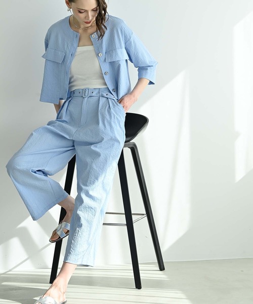 RAW FUDGE（ローファッジ）の「ベルト付２タックパンツ（その他パンツ・レディース・スミクロ/サックスブルー/オフホワイト・M）」の9枚目の写真