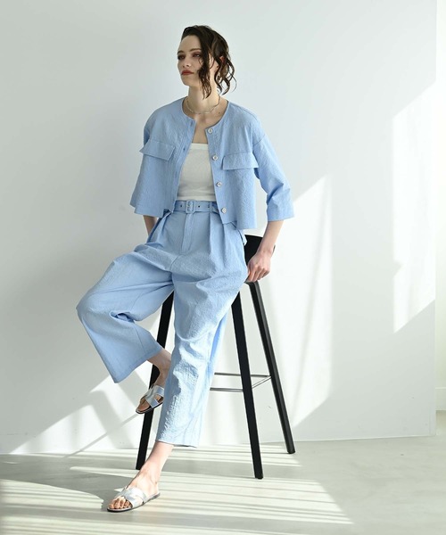 RAW FUDGE（ローファッジ）の「ベルト付２タックパンツ（その他パンツ・レディース・スミクロ/サックスブルー/オフホワイト・M）」の8枚目の写真