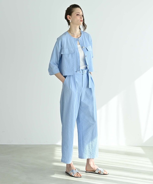 RAW FUDGE（ローファッジ）の「ベルト付２タックパンツ（その他パンツ・レディース・スミクロ/サックスブルー/オフホワイト・M）」の5枚目の写真