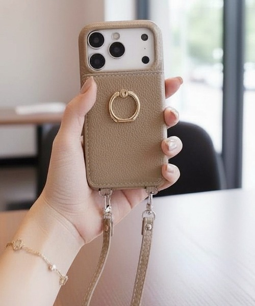 Fun & Daily（ファンアンドデイリー）の「Shoulder Leather iPhone Case 15 16 17 Plus Pro Promax アイフォンケース（スマホケース/カバー・レディース・ベージュ/パープル/ブラック・iPhone 16 Plus/iPhone 16 Pro/iPhone 16 Pro Max/iPhone 15 Plus/iPhone 15 Pro Max/iPhone 15 Pro/iPhone 16/iPhone 15/iPhone 17 Pro Max/iPhone 17 Pro/iPhone 17）」の2枚目の写真
