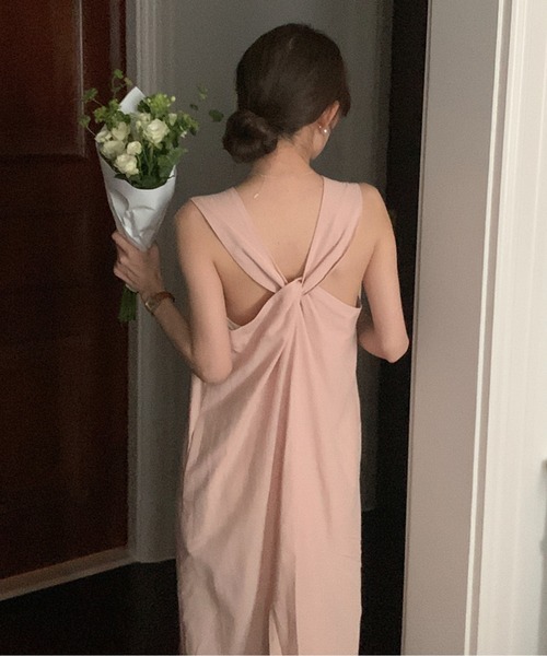バッククロス ノースリーブ シンプルミドル丈ワンピース 5070705 バッククロス ノースリーブ シンプルミドル丈ワンピース 5070705