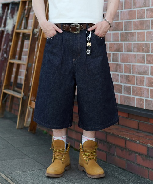 Overdyed Studed Baggy Jorts スタッズ　ショーツ　L ANDER HUNK ジーンズ Overdyed Studed Baggy Jorts / オーバー