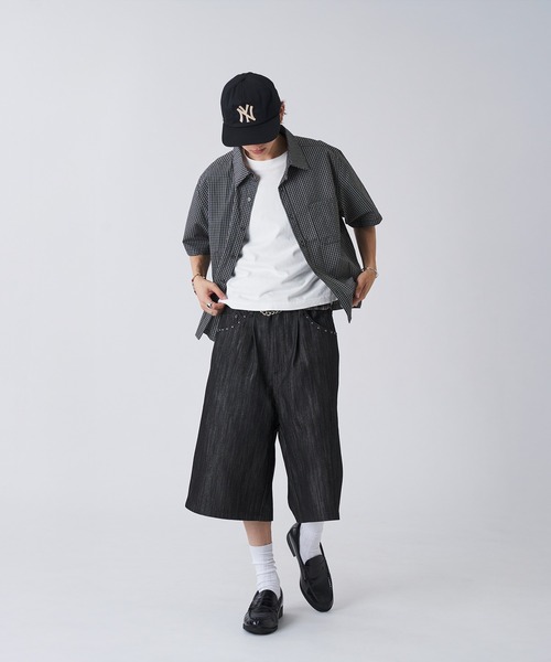 STUDDED RIGID DENIM BAGGY SHORTS／スタッズリジットデニム