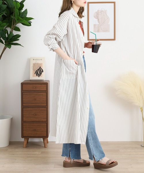 相談中です！完売 人気商品！春夏服♡ドライタッチクレリックストライプワンピース セール】to touch オーガニックストライプ シャツワンピ